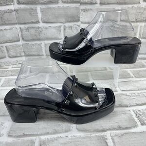 Madden Girl Womens Size 9 Paccer Chunky Y2K Black Studded Jelly Slide Sandals